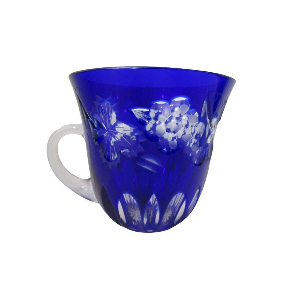 Vintage Cobalt Blue Cut to Clear Punch Cup Grape Design Nachtmann Traube EUC